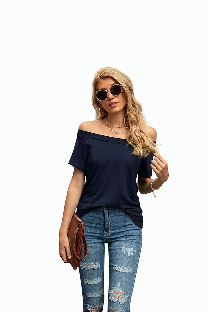 【dium.】DU240712 Design shoulder tops ZXZY Women Cold Shoulder Tops Summer Soft Cute Short Sleeve